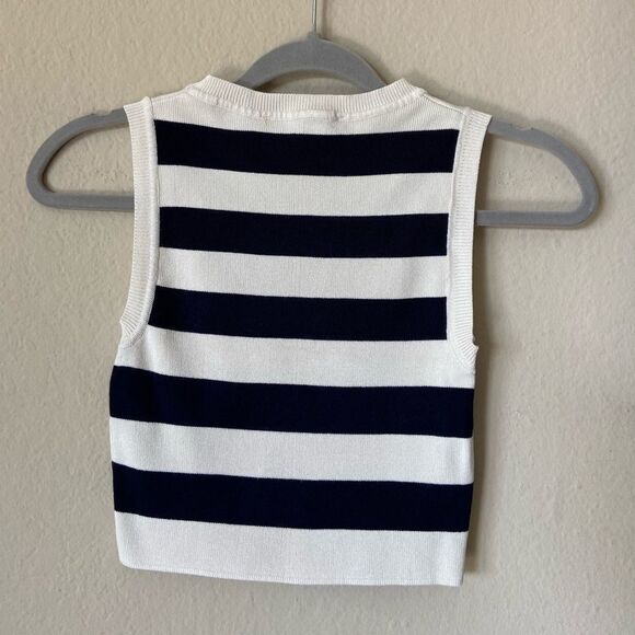Zara Crop Blue Cream Top Knit Size S - Picture 6 of 8